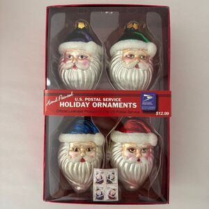 USPS U.S. Postal Service Hand Painted Santa Head Ornaments